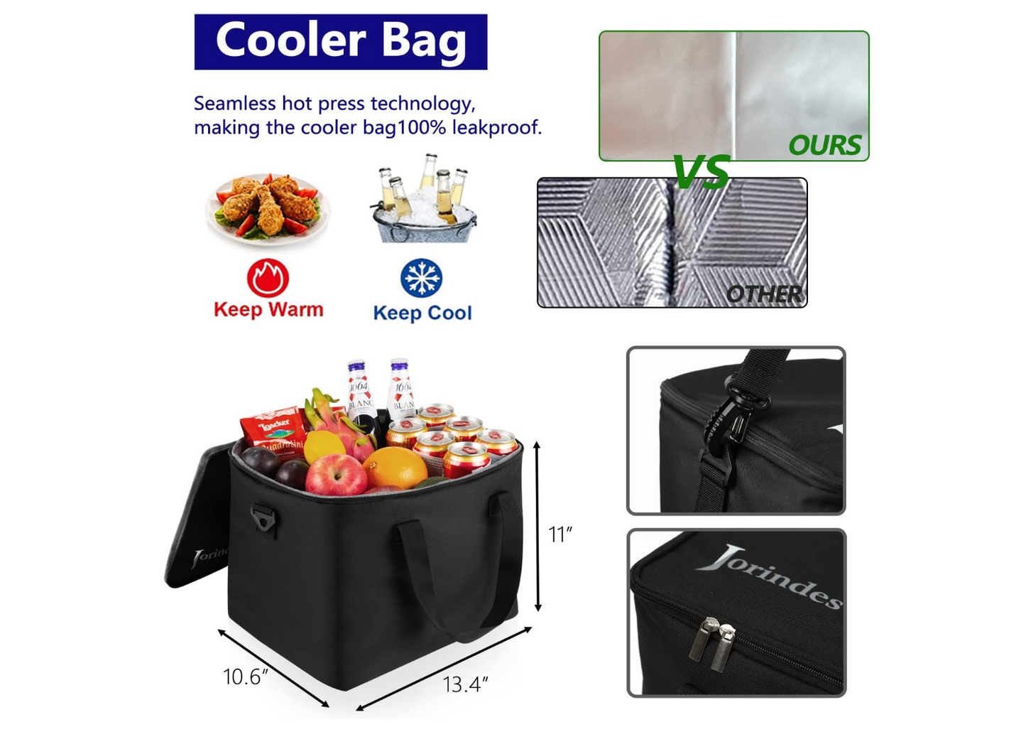 Collapsible Car Trunk Organizer with Insulated Leak proof Cooler Bag